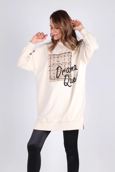 Kadın Renkli Uzun Sweatshirt Tesettür Tunik - 4
