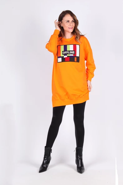 Kadın Renkli Uzun Sweatshirt Tesettür Tunik - 11