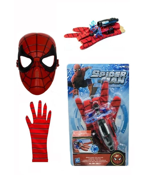 Örümcek Adam Spiderman Ok Atan Vantuz Ağ Fırlatan Eldiven Maske Seti