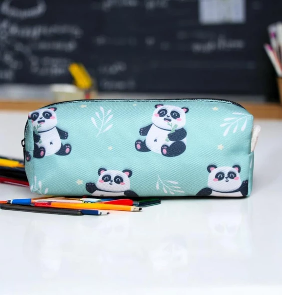 Yeşil Panda Desenli Tatlı Kalemlik - Okul Kalemliği-Makyaj Çantası - 2