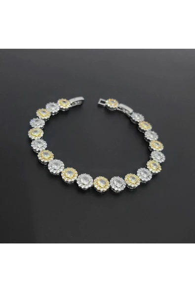 Altın Ve Gümüş Renkli Zirkon Taşlı Ayarlanabilir Bijuteri Bileklik -2 ürün görseli