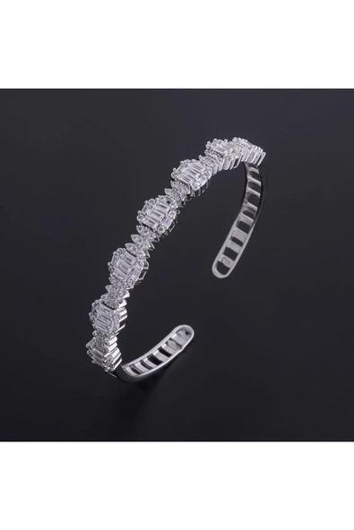 İhtişamlı Baget Taşlı Bilezik 925 Ayar Gümüş - Resim 2