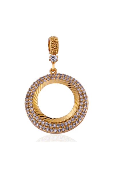 Zirkon Taşlı Yarım Altınlık Yuvarlak Bijuteri Kolye Ucu 22 Ayar Altın Kaplama - Resim 2