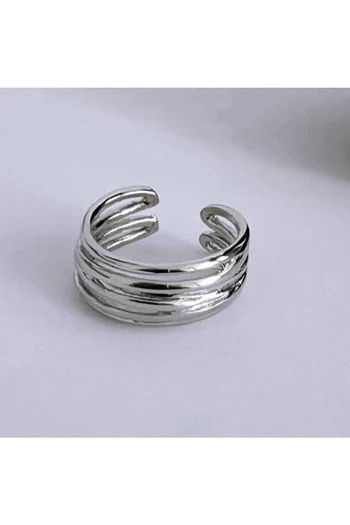 Çizgili Model Gümüş Kaplama Bijuteri Yüzük - Resim 2