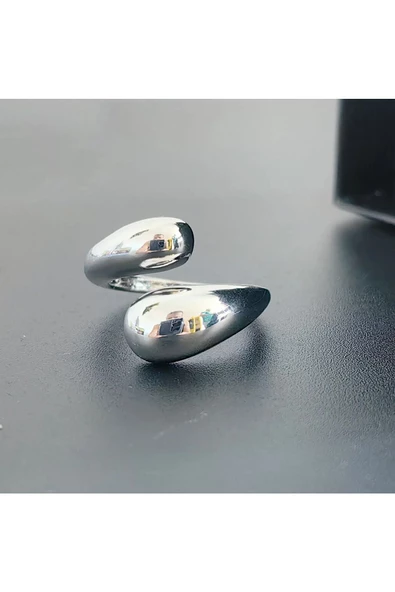 İkili Damla Modeli Gümüş Kaplama Bijuteri Yüzük 1 - Resim 2