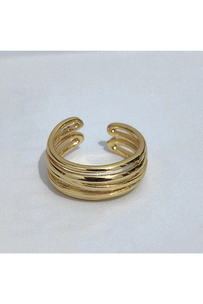 Çizgili Model Altın Kaplama Bijuteri Yüzük - Resim 3