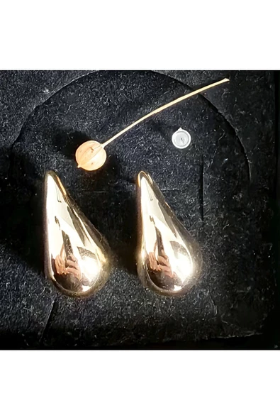 Zirkon Taşlı Uzun Damla Modeli Altın Kaplama Bijuteri Küpe - Resim 2