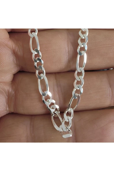 Unisex Zincir Kolye Figaro Modeli 52 cm 925 Ayar Gümüş - Resim 4