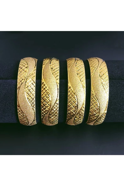 22 Ayar Altın Kaplama Lazerli Baklava Modeli Bijuteri Bilezik - 2