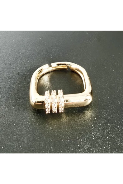 Üçlü Sıra Taşlı Altın Kaplama Bijuteri Yüzük ürün görseli