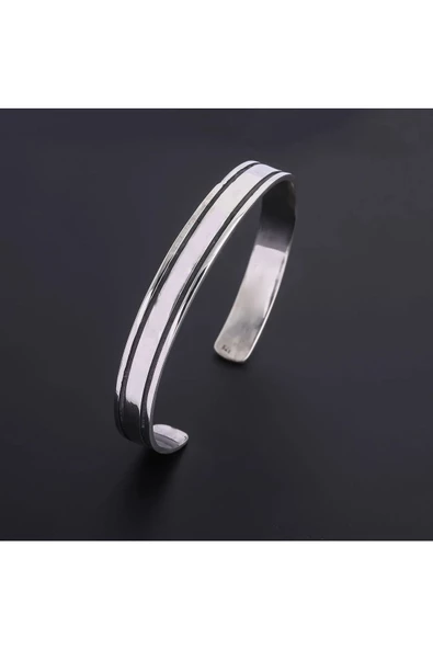 Gümüş (925 Ayar) Ayarlanabilir Çizgi Model Unisex Bileklik - Resim 2