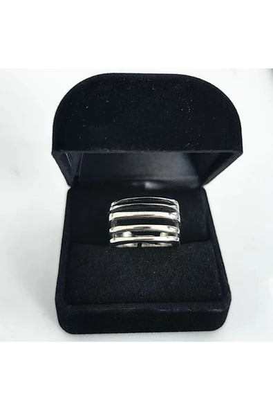 Beş Çizgili Model Gümüş Kaplama Bijuteri Yüzük - Resim 4