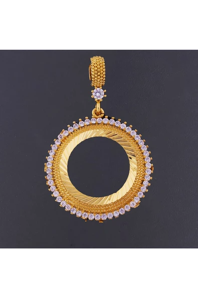 Zirkon Taşlı Çeyreklik 5 Bijuteri Kolye Ucu 22 Ayar Altın Kaplama ürün görseli