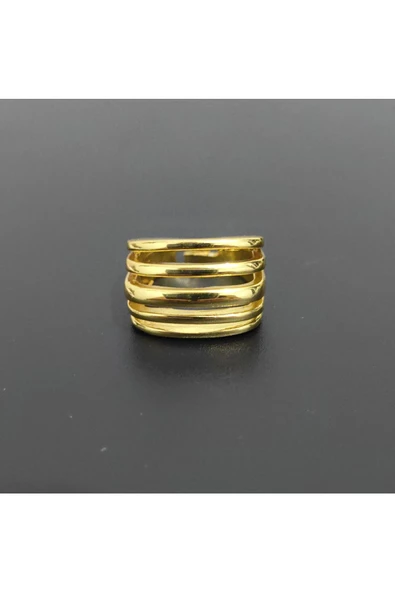 Beş Çizgili Model Altın Kaplama Bijuteri Yüzük - Resim 2