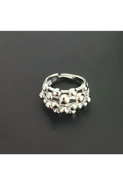 Top Halkalı Model Gümüş Kaplama Bijuteri Yüzük ürün görseli