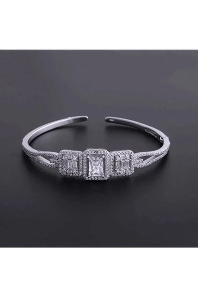 (925 AYAR) Gümüş Baget Taşlı Estetik Bilezik - Resim 2