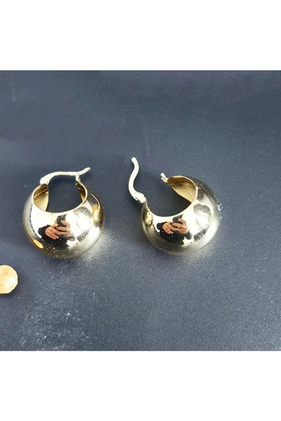 Yarım Balon Daire Altın Kaplama Bijuteri Küpe - Resim 2