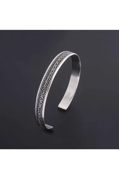 925 Ayar Gümüş Ayarlanabilir Motifli Unisex Bileklik - Resim 2