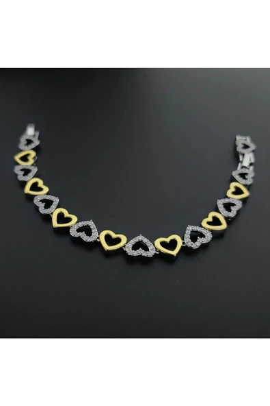 Altın Ve Gümüş Renkli Kalp Modeli Ayarlanabilir Bijuteri Bileklik -1 ürün görseli