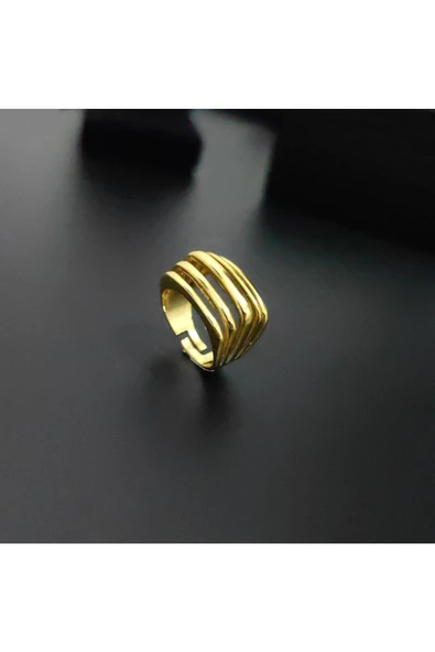Beş Çizgili Model Altın Kaplama Bijuteri Yüzük - Resim 4
