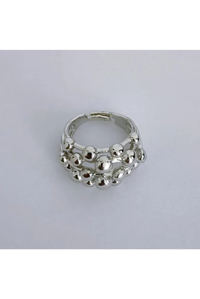 Top Halkalı Model Gümüş Kaplama Bijuteri Yüzük - Resim 3