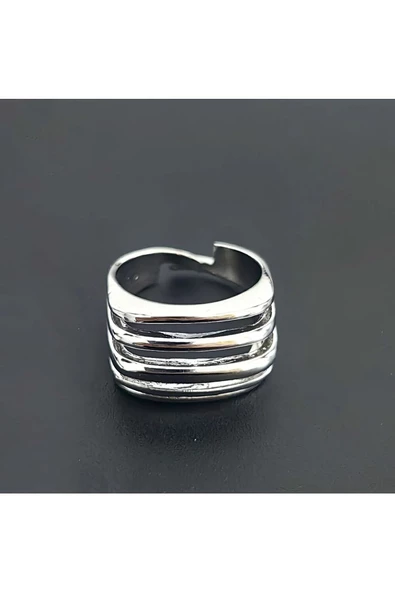 Beş Çizgili Model Gümüş Kaplama Bijuteri Yüzük - Resim 2