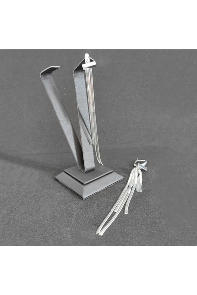 Zincir Modeli 9 Cm Uzunluğunda Gümüş Kaplama Bijuteri Küpe - Resim 3