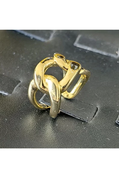 Zincir Modeli Altın Kaplama Bijuteri Yüzük - Resim 3