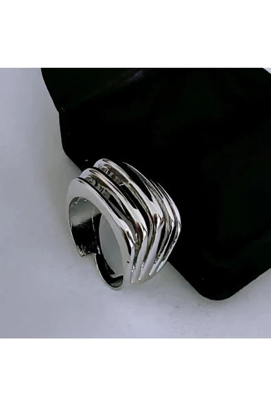 Beş Çizgili Model Gümüş Kaplama Bijuteri Yüzük - Resim 3