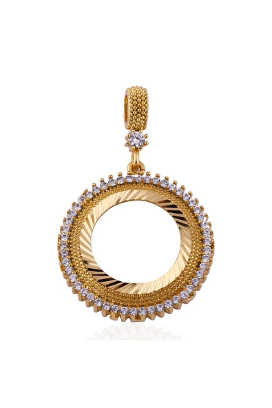 Zirkon Taşlı Çeyreklik 5 Bijuteri Kolye Ucu 22 Ayar Altın Kaplama - Resim 2