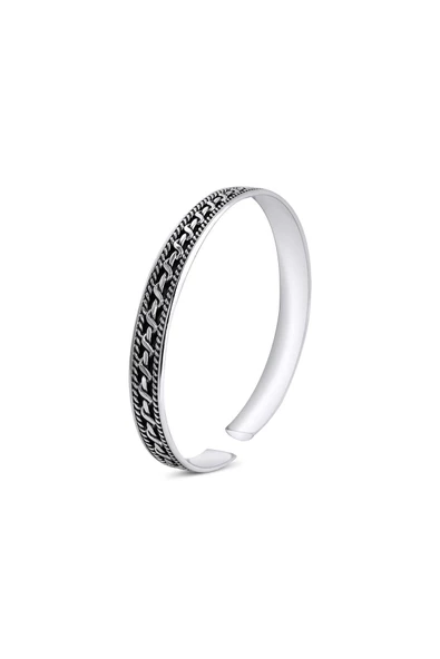 925 Ayar Gümüş Ayarlanabilir Unisex Oksitli & Motifli Bileklik ürün görseli