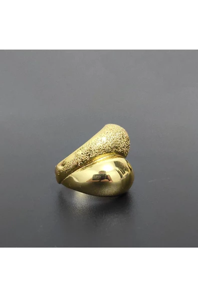 Lazer İşlemeli Damla Modeli 1 Altın Kaplama Bijuteri Yüzük - 2