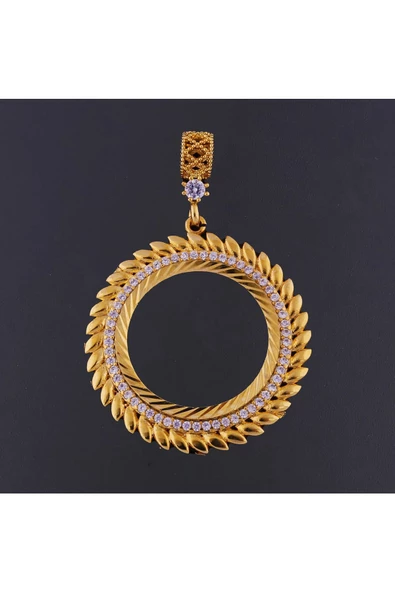 Zirkon Taşlı Çeyreklik 1 Bijuteri Kolye Ucu 22 Ayar Altın Kaplama