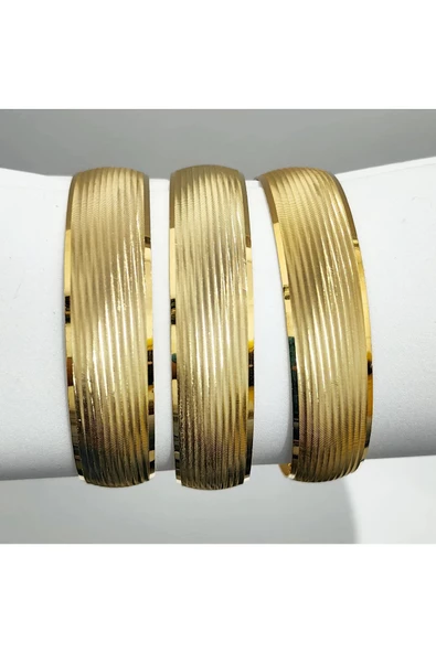 22 Ayar Altın Kaplama Yatay Çizgili  Modeli Bijuteri Bilezik1 - 2