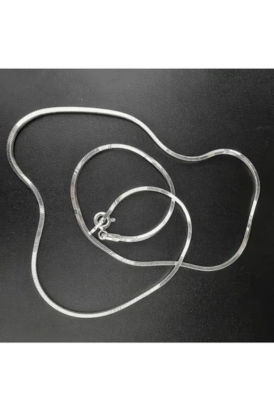 Unisex Kalın Kare  Zincir Kolye 42 cm 925 Ayar Gümüş - Resim 2