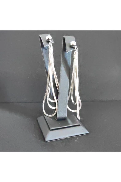 Zincir Modeli 8 Cm Uzunluğunda Gümüş Kaplama Bijuteri Küpe - Resim 2