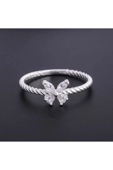 Renkli Zirkon Taşlı Çıtır Kelebek Model Yüzük 925 Ayar Gümüş - Resim 2