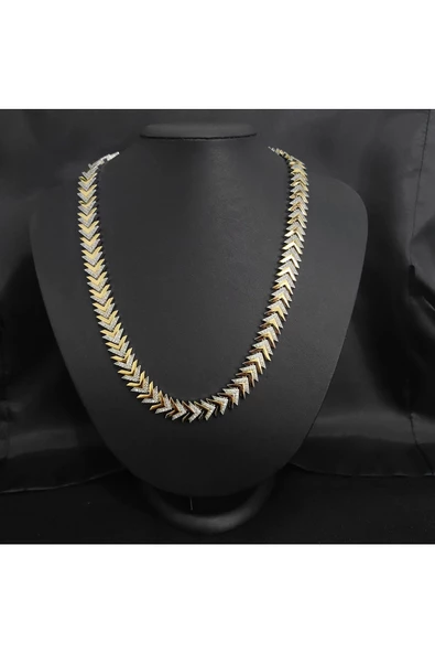 Altın Ve Gümüş Renkli Zirkon Taşlı Bijuteri Kolye Zincir ürün görseli