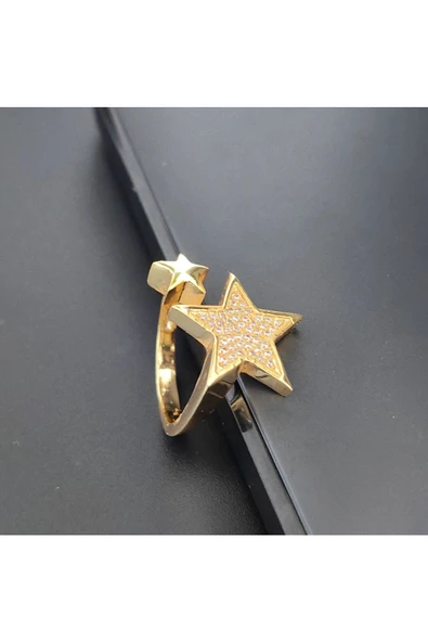 Zirkon Taşlı İki Yıldız Modeli Altın  Kaplama Bijuteri Yüzük - 2