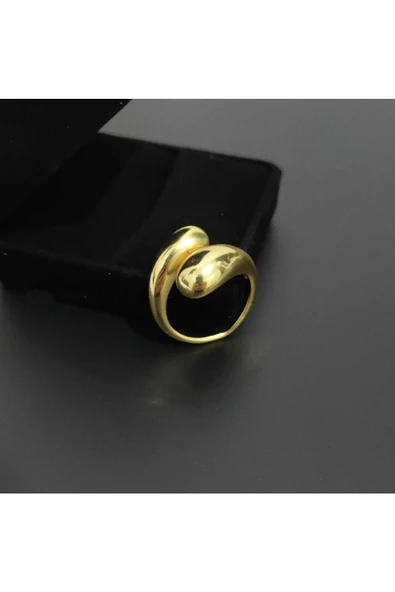 İkili Damla Modeli Altın Kaplama Bijuteri Yüzük 1 - Resim 3