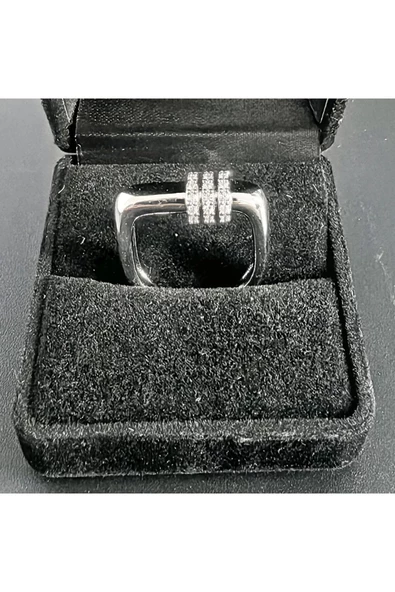 Üçlü Sıra Taşlı Gümüş Kaplama Bijuteri Yüzük - Resim 2