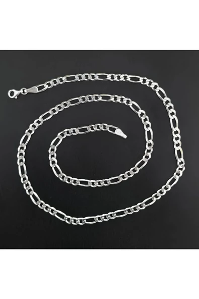 Unisex Zincir Kolye Figaro Modeli 52 cm 925 Ayar Gümüş - Resim 3