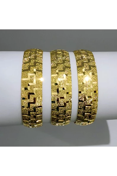 22 Ayar Altın Kaplama Lazer Zigzag Modeli Bijuteri Bilezik2 - Resim 2