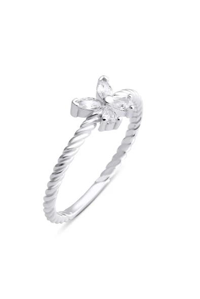 Renkli Zirkon Taşlı Çıtır Kelebek Model Yüzük 925 Ayar Gümüş ürün görseli