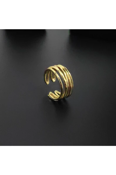 Çizgili Model Altın Kaplama Bijuteri Yüzük - Resim 2