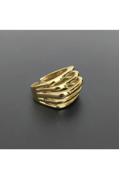 Beş Çizgili Model Altın Kaplama Bijuteri Yüzük ürün görseli