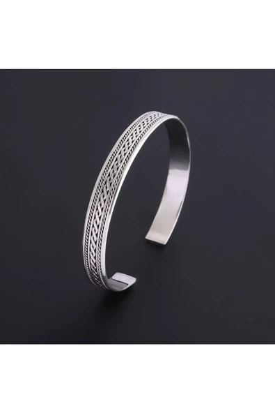 Gümüş (925 AYAR) Bay Oksitli Örgülü Sarmal Ayarlanabilir Bileklik - 2