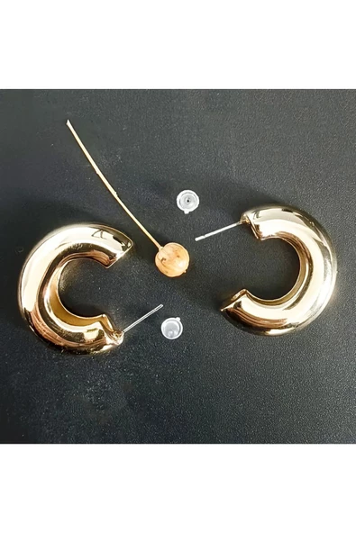 Yarım Balon Modeli Altın Kaplama Bijuteri Küpe - Resim 2