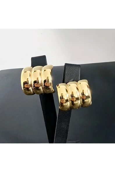 Üçlü Balon Altın Kaplama Bijuteri Küpe - Resim 2