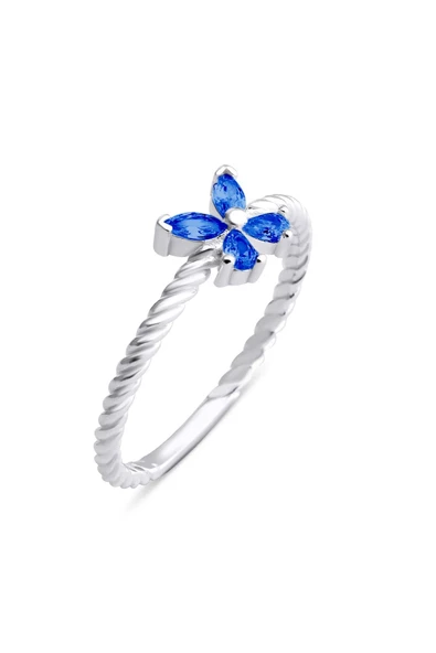 Saks Mavi Renkli Zirkon Taşlı Çıtır Kelebek Model Yüzük 925 Ayar Gümüş ürün görseli
